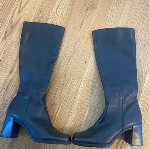 Black knee high leather boots